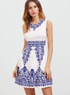 Oasap Round Neck Sleeveless Floral Printed Dresses