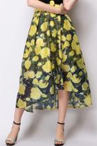 Oasap Sweet Floral A-line Midi Bubble High-low Skirt