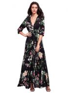 Oasap Bohemian Floral V Neck 3/4 Sleeve Elastic Waist Maxi Dress