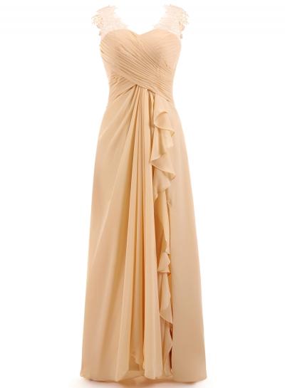 Oasap V Neck Sleeveless Ruffle Lace Prom Dress