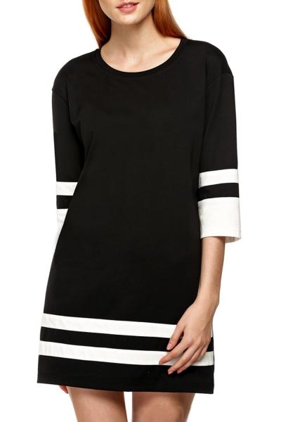 Oasap Chic Color Block Stripe Round Neck Shift Dress