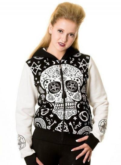 Oasap Casual Long Sleeve Halloween Skull Zip Hoodie
