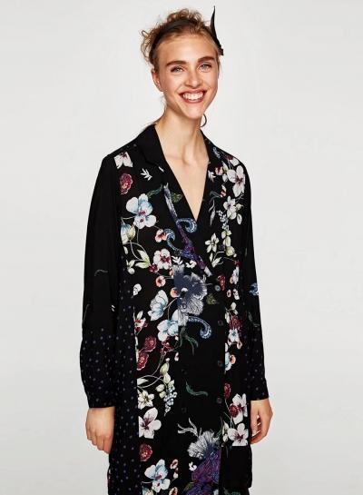 Oasap Long Sleeve Polka Dot Floral Print Blazer
