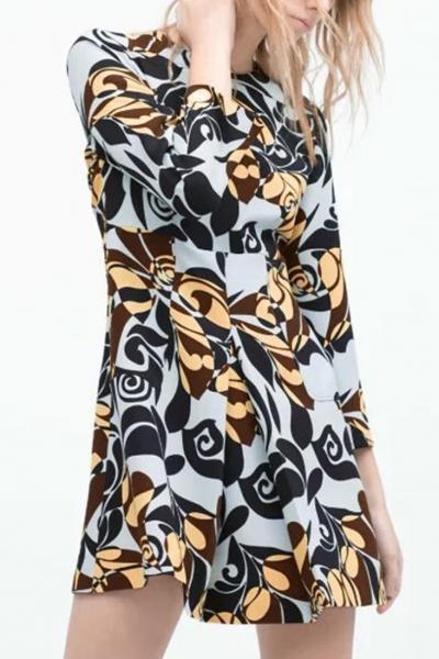 Oasap Vintage Printed Three Quarter Sleeve Dress