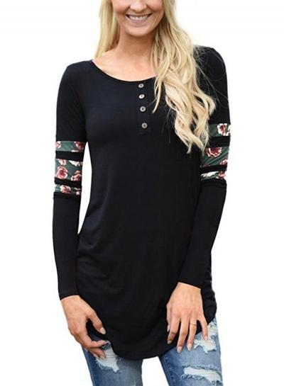 Oasap Fashion Long Sleeve Floral Printed Pullover Tee