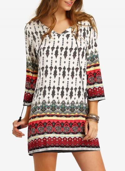 Oasap V Neck Floral Printed Casual Mini Dresses