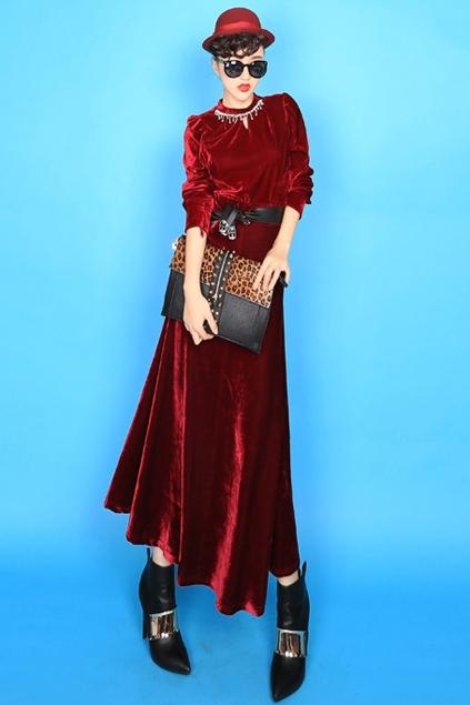 Oasap High Waist Ankle Length Velvet Skirt