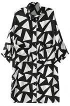 Oasap Triangle Pattern Print Color Block Long Shirt