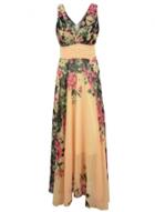 Oasap Women's Fashion V-neck Sleeveless Floral Printing Evening Dress