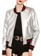 Oasap Women's Color Block Band Collar Bomber Jacket