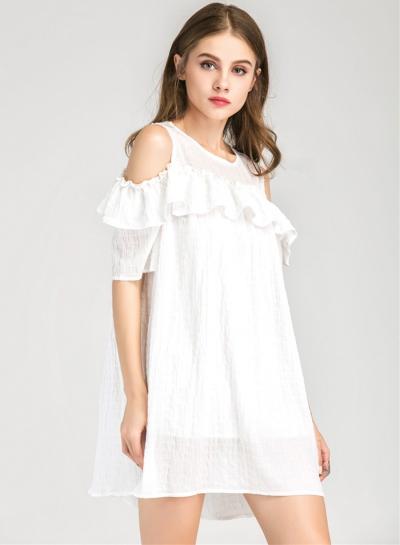 Oasap Casual Off Shoulder Short Sleeve Ruffle Mini Dress