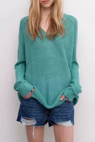 Oasap Fashion Solid Knitted Long Sleeve Sweater