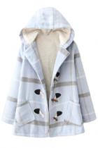 Oasap Sweet Plaid Pattern Toggle-front Hooded Coat