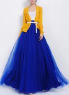 Oasap High Waist Maxi Mesh Skirt With Belt