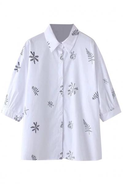 Oasap Sweet Solid Printed Three Quarter Sleeve Shirt