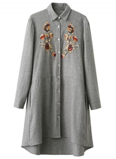 Oasap Turn Down Collar Floral Embroidery Shirts