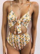 Oasap Spaghetti Strap Floral Printed Two Pieces Swimwear