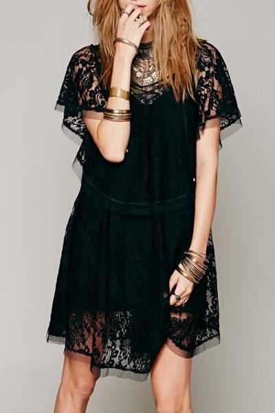 Oasap Chic Lace Paneled Lace-up Front Dress