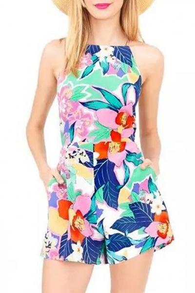 Oasap Chic Floral Print Cami Romper