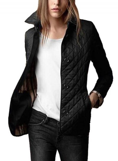 Oasap Turn Down Collar Solid Color Single Breasted Cotton Padded Coat