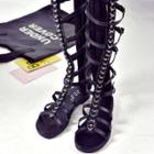 Oasap Open Toe Buckle Strap Flat Gladiator Boots Sandals