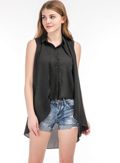 Oasap Sleeveless Irregular Hem Button Down Shirt
