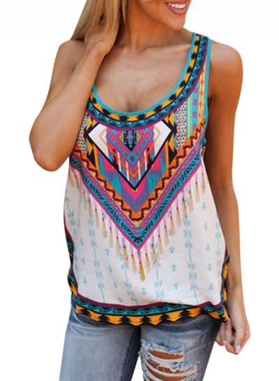 Oasap Women's Casual Scoop Neck Print High Low Tank