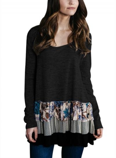 Oasap Casual Long Sleeve Ruffle Tee