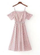 Oasap Spaghetti Strap Short Sleeve Striped Dresses