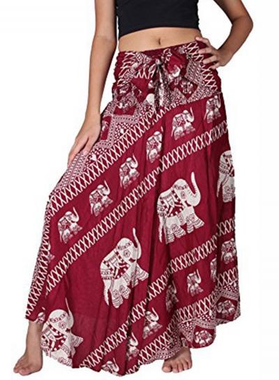 Oasap High Waist Elephant Printed Maxi Loose Fit Skirt