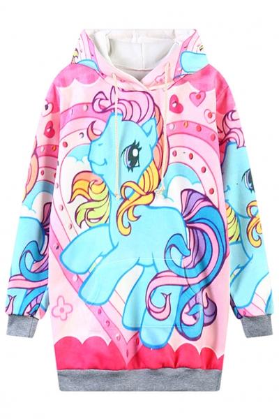 Oasap Cartoon Pony Pattern Long Hoodie