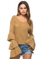 Oasap V Neck Flare Sleeve Slim Fit Solid Color Knit Sweater