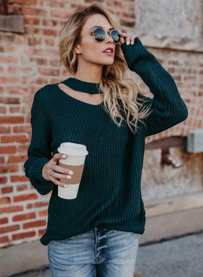 Oasap Choker V Neck Loose Fit Knit Sweater
