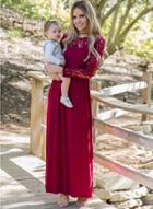 Oasap Fashion Lace Long Sleeve Maxi Evening Dress