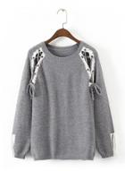 Oasap Lace Up Long Sleeve Solid Sweaters