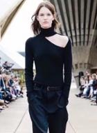 Oasap High Neck Off Shoulder Long Sleeve Slim Fit Knit Sweater
