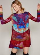 Oasap Casual Colorful Striple Boat Neck Long Sleeve Dress