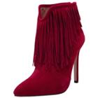 Oasap Women's Pointed Toe Back Zipper Fringed Stiletto Ankle Boots