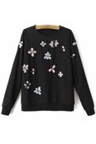 Oasap Dainty Floral Black Sweatshirt