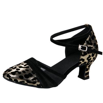 Oasap Leopard Ankle Cross Strap Block Heels Latin Dance Shoes