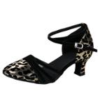 Oasap Leopard Ankle Cross Strap Block Heels Latin Dance Shoes