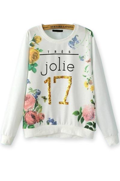 Oasap White Number 17 Jolie Sweatshirt