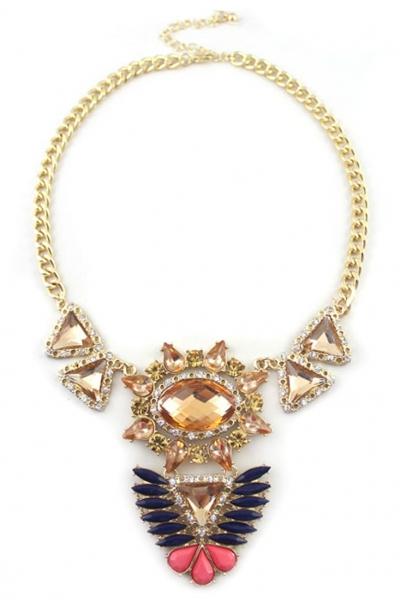 Oasap Chic Geometric Rhinestone Dangle Statement Necklace