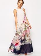 Oasap Elegant Sleeveless Floral Printed Maxi Evening Dress