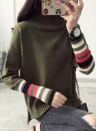 Oasap Fashion Striped Long Sleeve High Low Loose Sweater