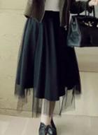 Oasap Mesh Solid Color Elastic Waist Skirt