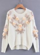 Oasap Round Neck Floral Decoration Solid Sweaters