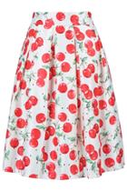 Oasap Red Cherry Print Pleated Swing Skirt