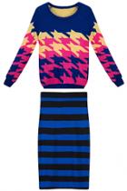 Oasap 2pcs Royal Blue Sweater Knit Skirt Matching Set