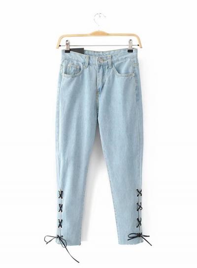 Oasap High Waist Lace Up Denim Pants
